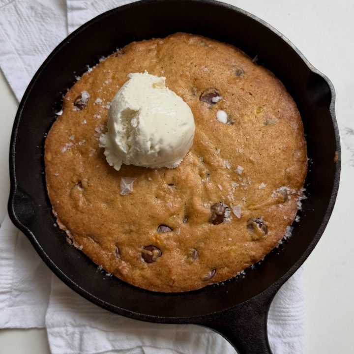Brown Butter Banana Chocolate Chip Skillet Cookie