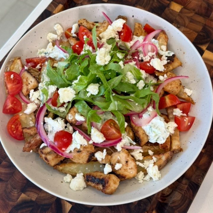 Chicken Souvlaki French Fry Bowls